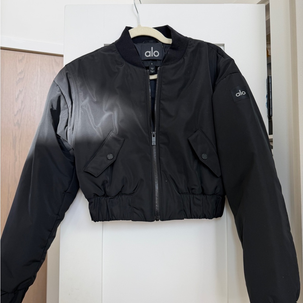 ALO Yoga Black Cropped Bomber Jacket